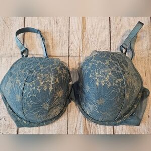 Victoria's Secret Teal Lace Push-Up Bra with Gold Accents